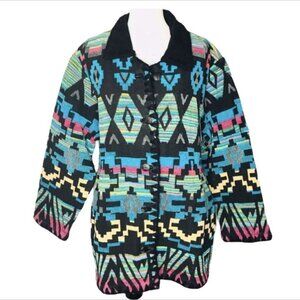 Cedar Canyon Aztec symmetry Indian Tribal Western cardigan Coat Womans Large